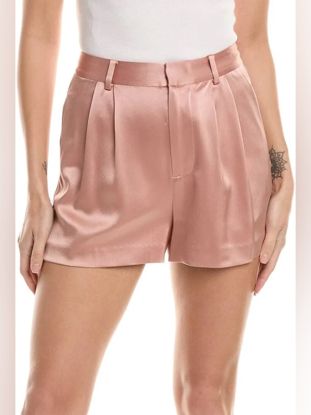 Alice + Olivia Pink High-Waist Pleated Satin Shorts (NWT)